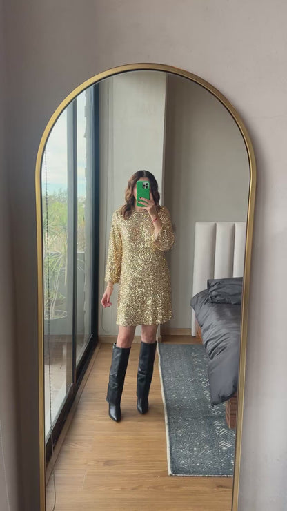 Vestido corto lentejuelas detalle moño espalda