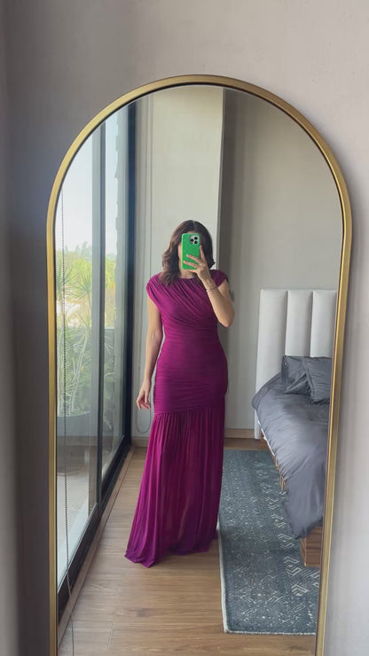 Vestido maxi mesh morado