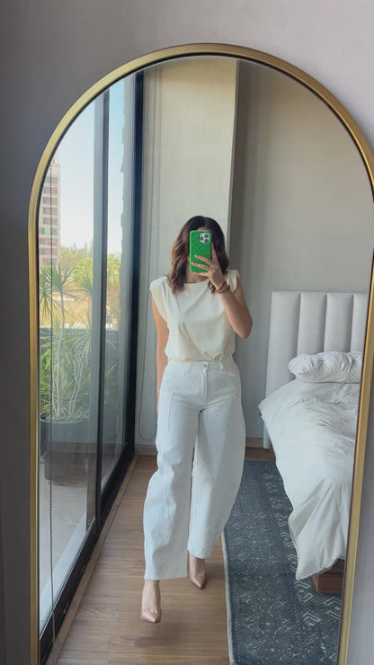 Barrel jeans con aplicaciones blanco