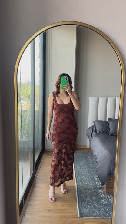Maxi dress crochet café