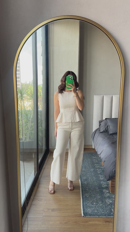 Set blusa y pantalón denim color avena