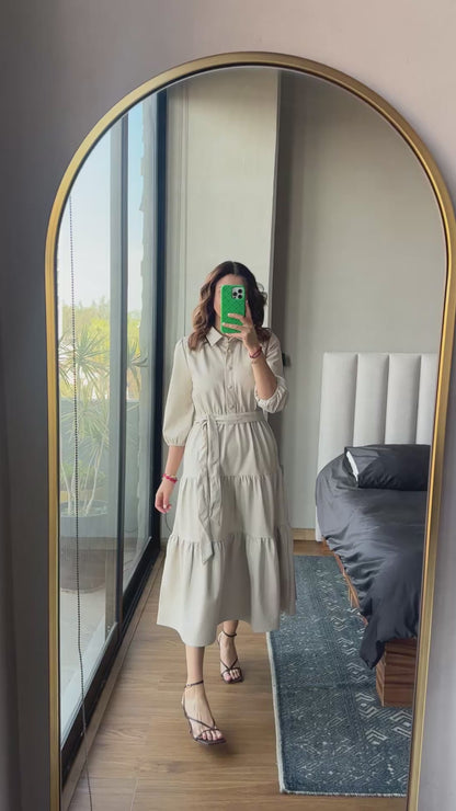 Vestido midi piel ecru