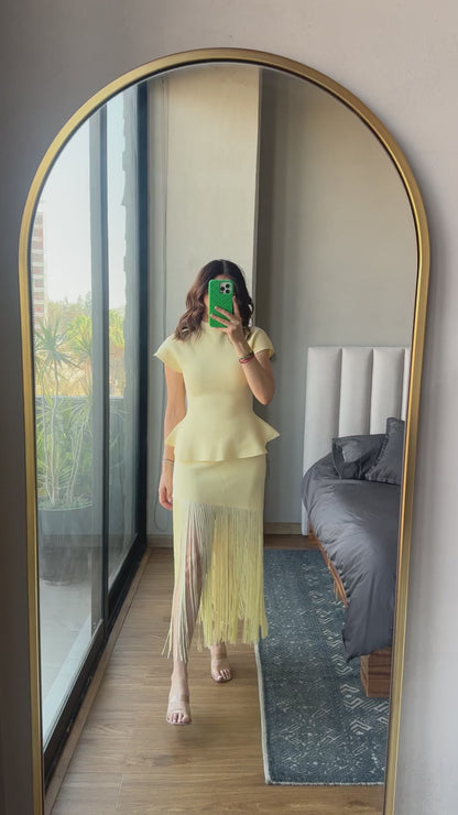 Set blusa sin mangas y falda tiras amarillo