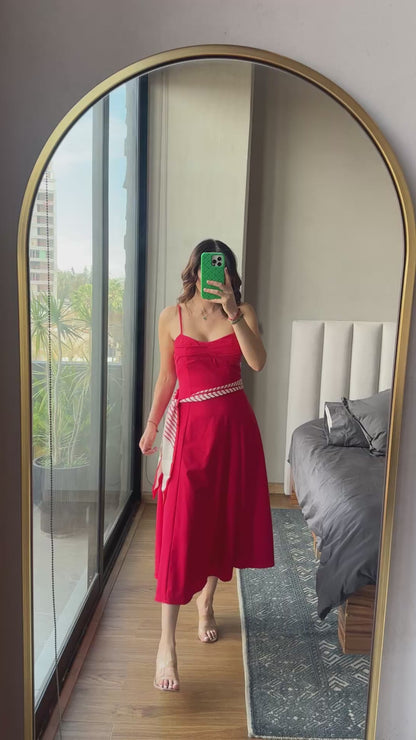 Vestido midi rojo detalle paliacate
