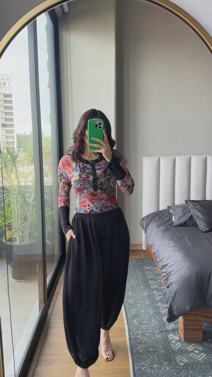 Ballon pants satín con mascada negro