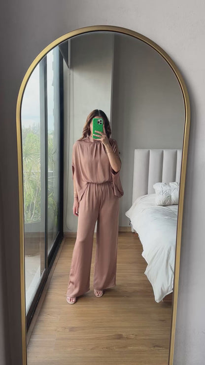 Jumpsuit cuello con manga café