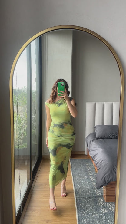 Vestido midi mesh print tonos verdes