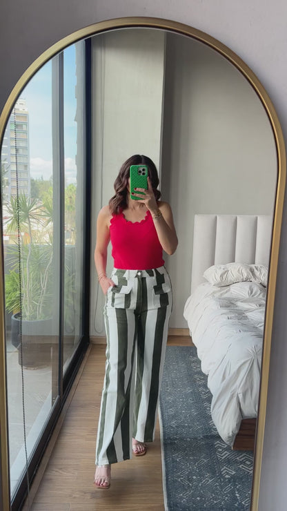 Jeans barrel rayas verde