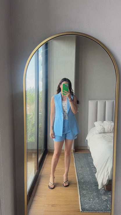 Set chaleco largo y short baby blue