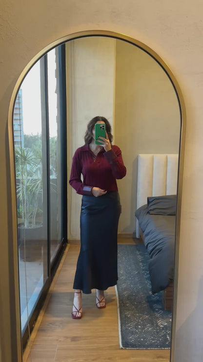 Blusa tejida con cuello tipo piel tinta