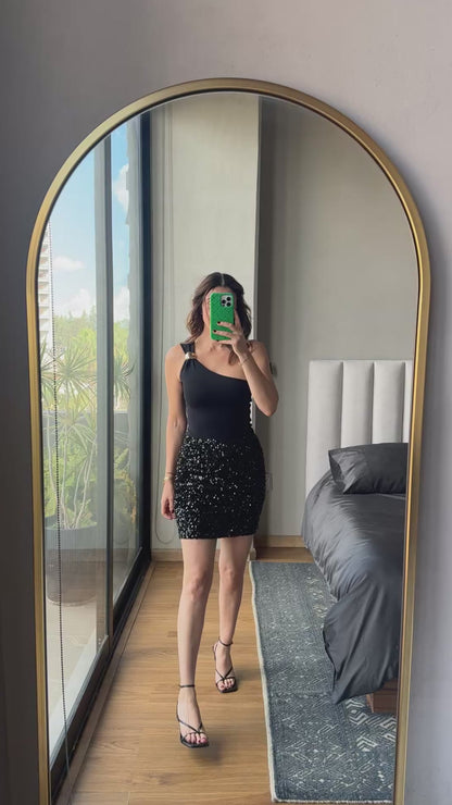 Falda mini lentejuelas negra 6.6